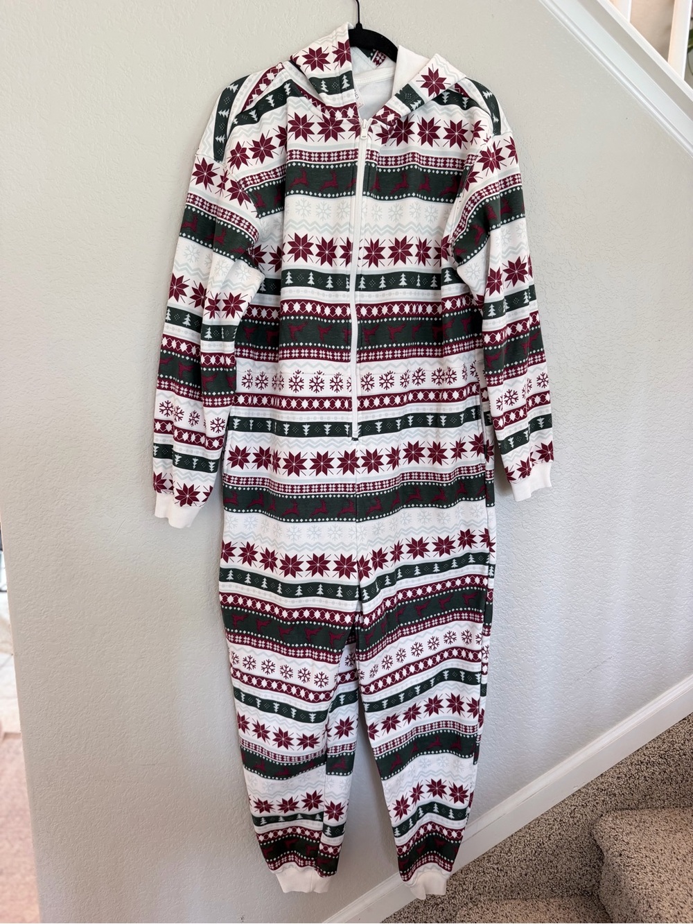 Fabletics Cozy Fleece Hooded Onesie - Nordic Fair Isle Print - Women's L